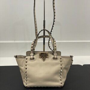 Valentino Cream Leather Rockstud Convertible Shoulder/Hand Bag (JB1058)
